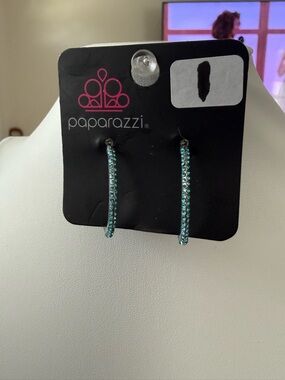 paparazzi Teal Crystal Slim Hoop Earrings